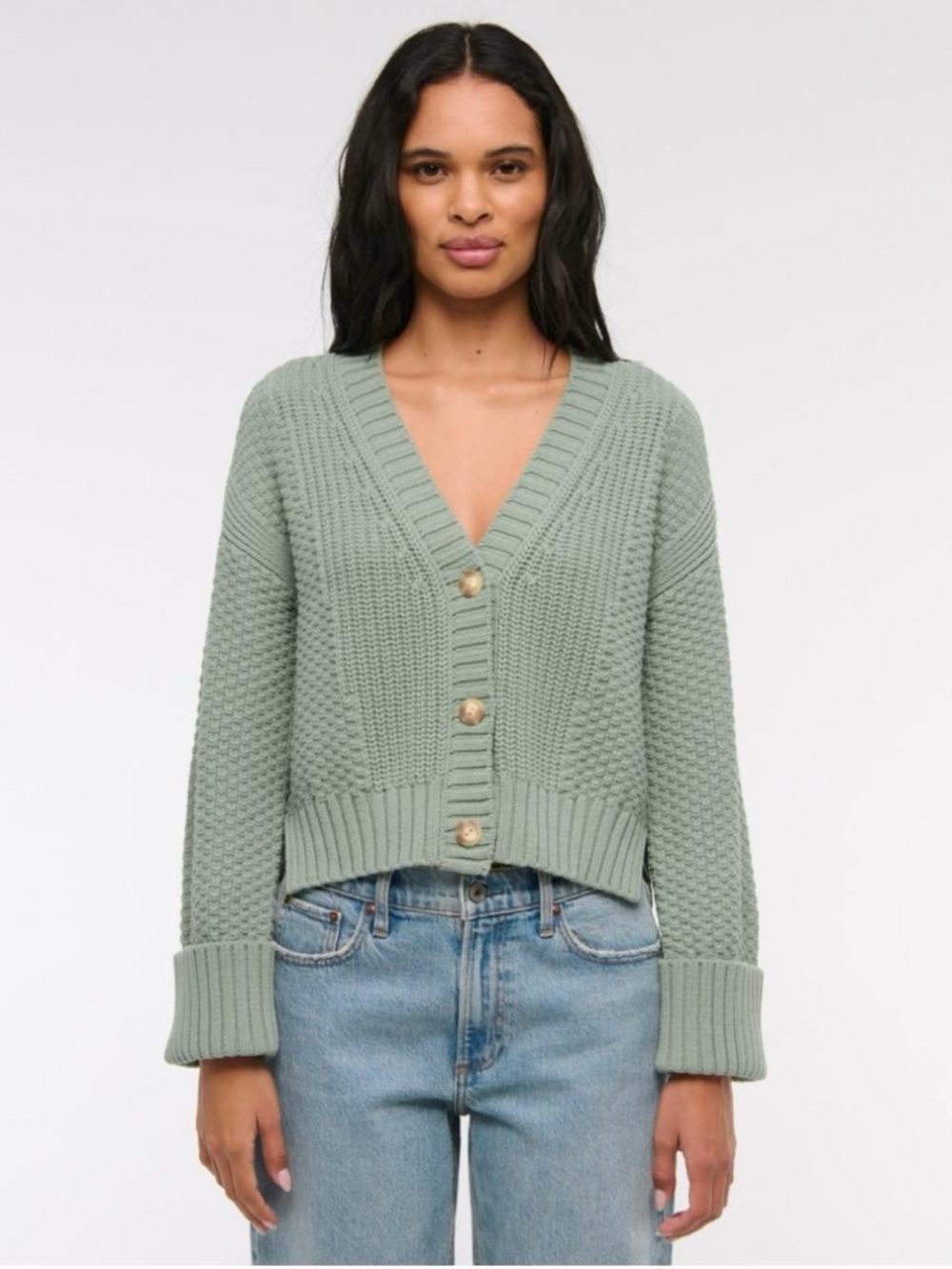 A&F Cotton Blend Seed Stitch Cardigan in Green - Medium - Picture 7 of 8